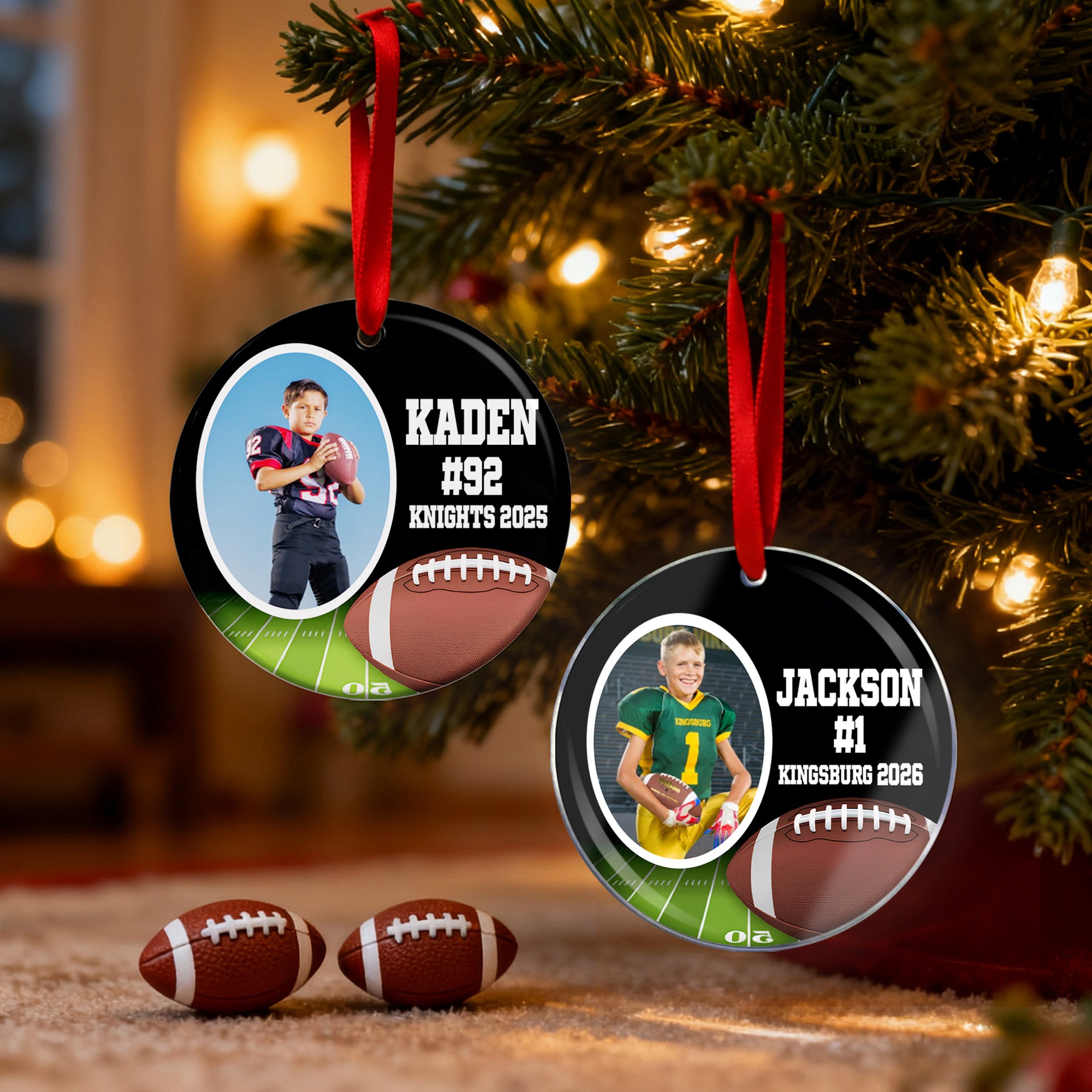 Ornamento personalizado de fútbol americano con foto, nombre, número y año Decoración del árbol de casa Regalo de Navidad para los amantes del deporte