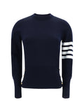 Sudadera Thom Browne de lana virgen con rayas distintivas — Azul marino