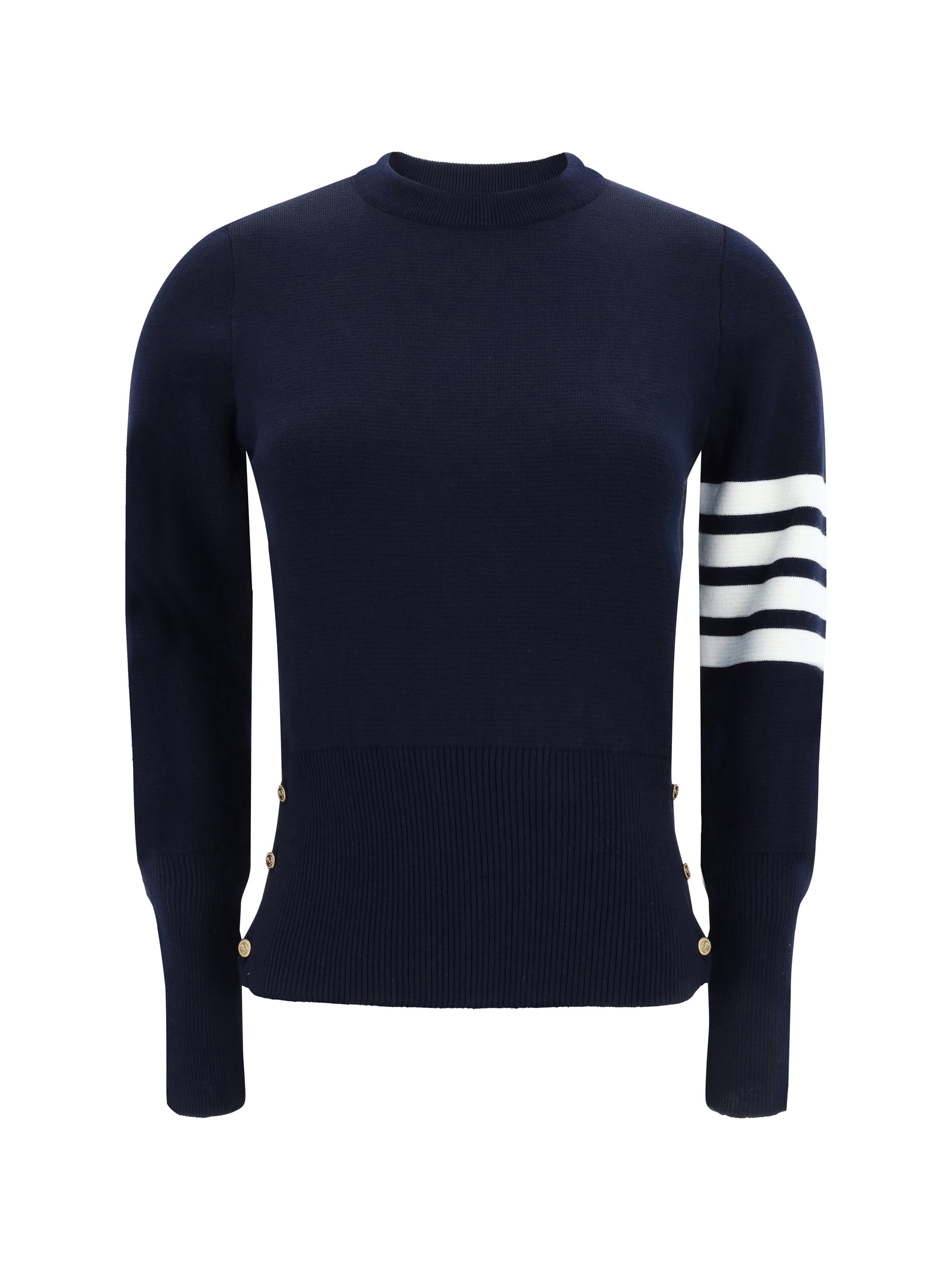 Sudadera Thom Browne de lana virgen con rayas distintivas — Azul marino
