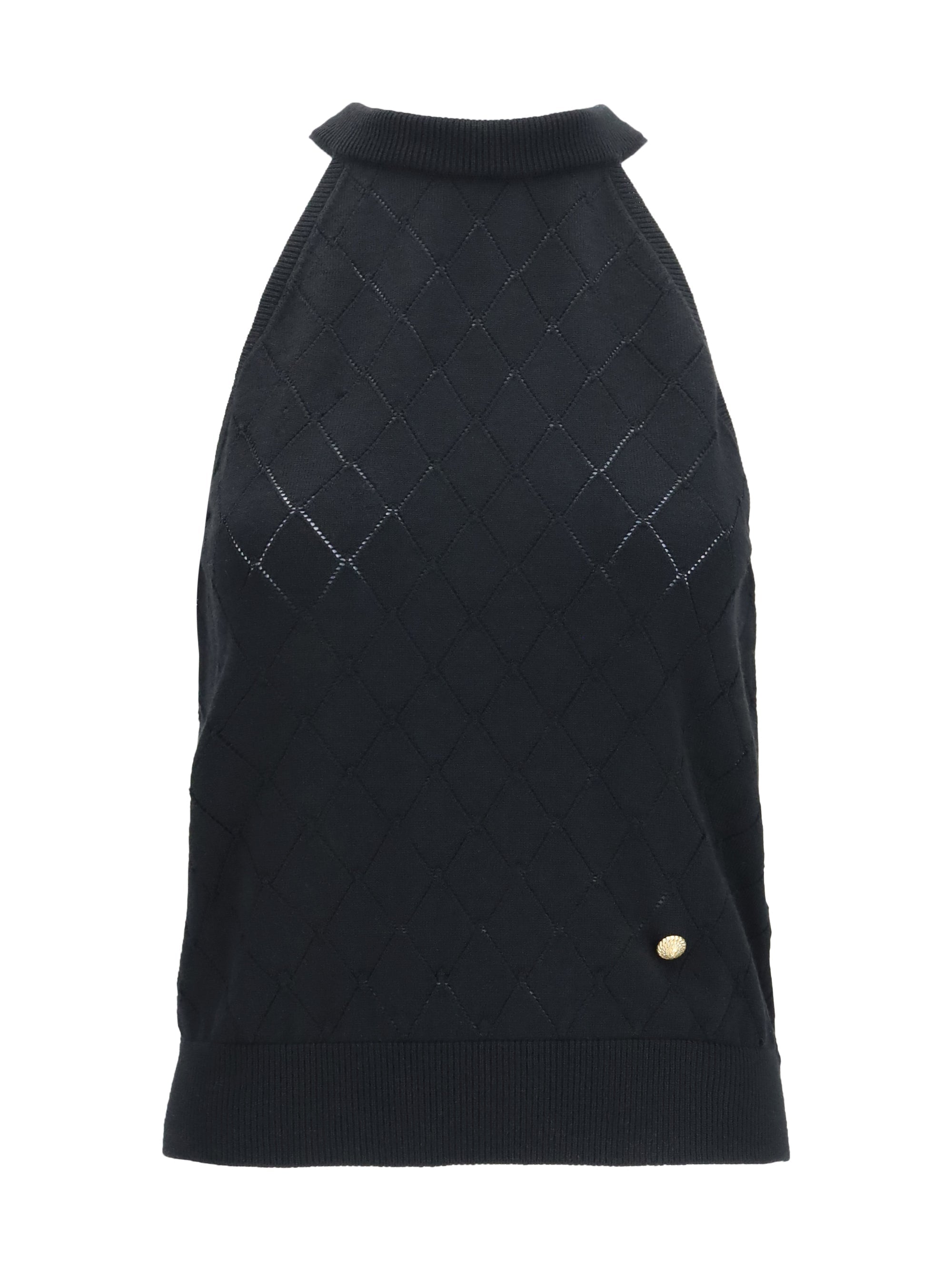 Balmain Quilted Merino Wool Tank Top — Black