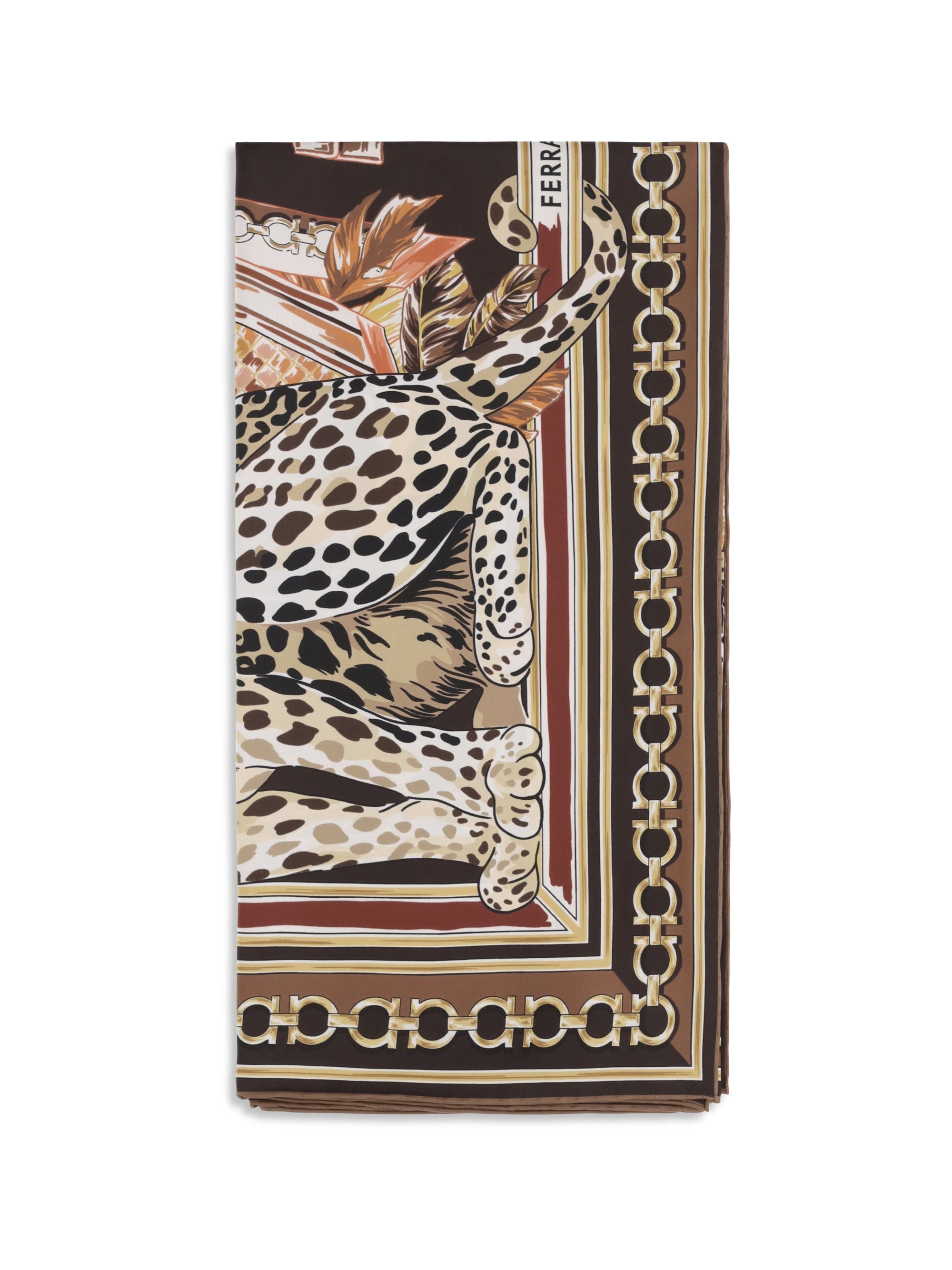 Ferragamo Leopard-Print Silk Scarf — Brown