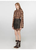 Tea Grid high-quality high-count cotton loose retro plaid shirt