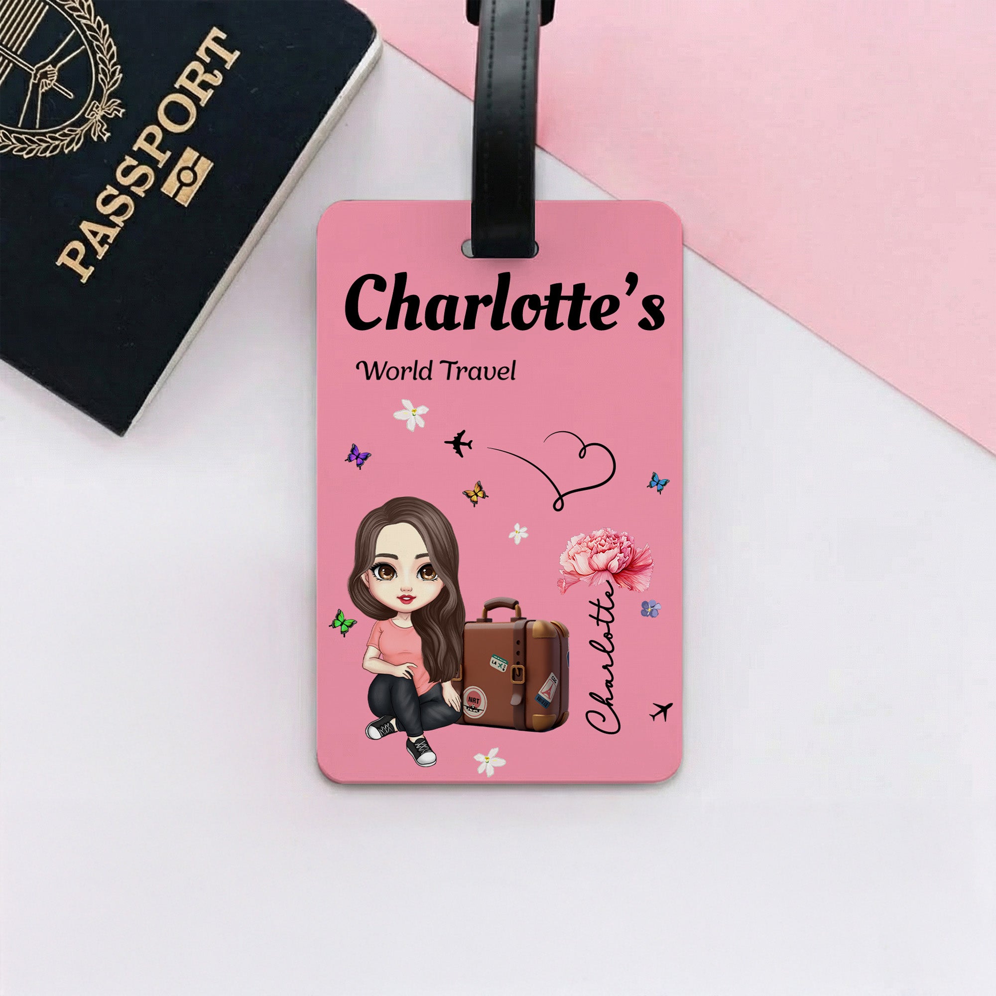 Personalizada Multicolor Nacimiento Flor Caricatura Personaje Etiqueta de equipaje con nombre Viaje Accesorio Cumpleaños Regalo para Familia Amigos