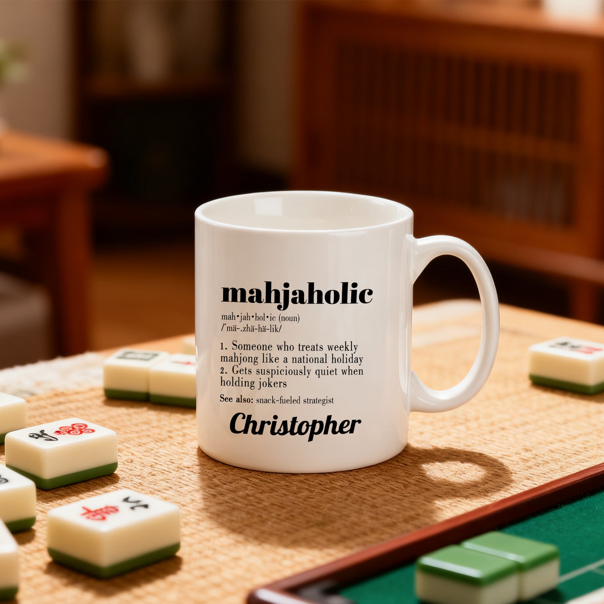Taza de cerámica personalizada Mahjaholic 11 oz 15 oz con nombre Cumpleaños Mahjong Club Regalo de Navidad para Mahjong Lover Player