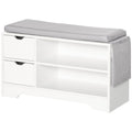 Shoe Bench with Storage, Entryway Bench w/Open Shelves, Drawers & Pocket, White