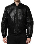Men's Black Logo Plaque Bomber Full Zipper Jacket Cellulose Poly Lactic Acid Clothing