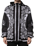 Men's Black Bandana Print Hooded Bomber Jacket Polyester Clothing