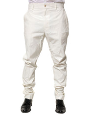 White Nylon Tapered Dress Men Pants Elastane
