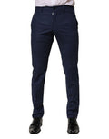 Men's Dark Blue Wool Dress Formal Pants Virgin Silk Elastane