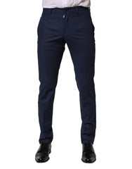 Men's Dark Blue Wool Dress Formal Pants Virgin Silk Elastane