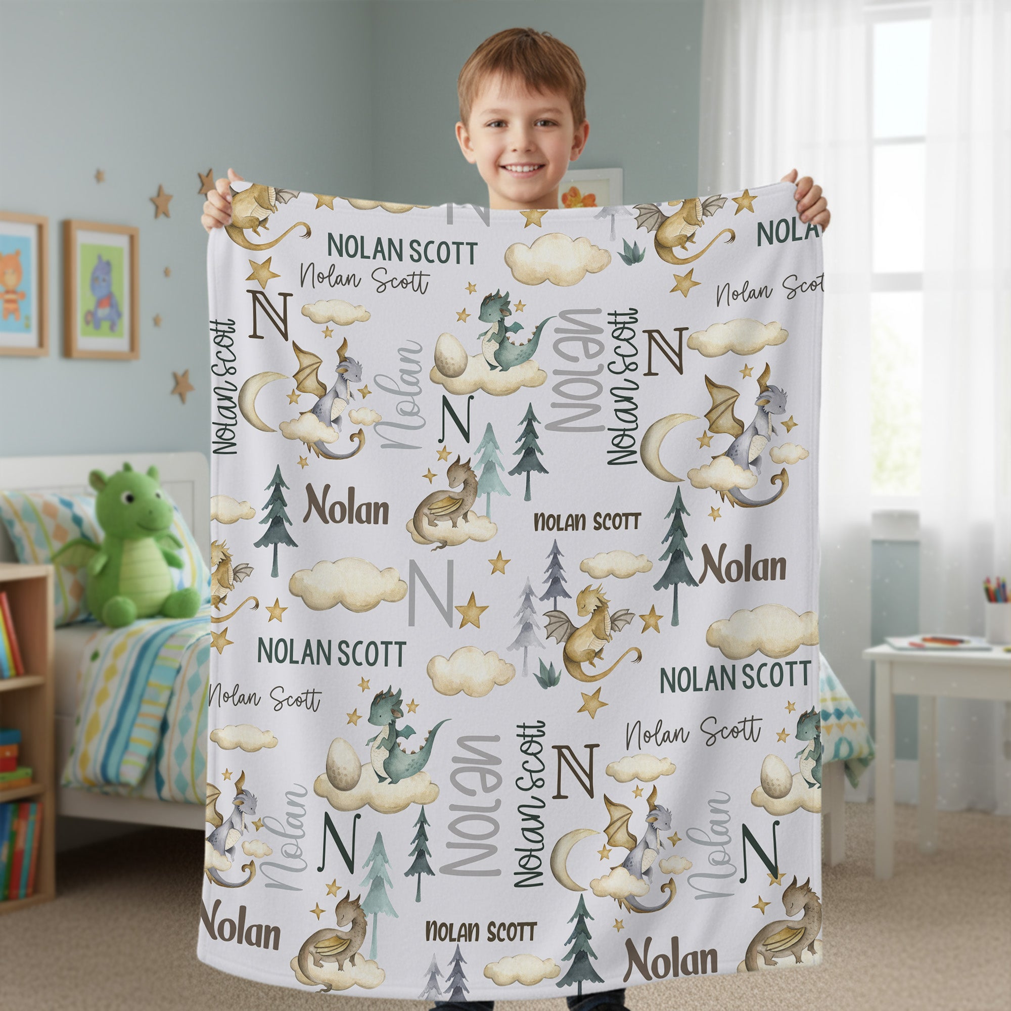 Manta personalizada con nombres de dinosaurios para decoración del hogar Cumpleaños Baby Shower Regalo de Navidad para recién nacidos Niños