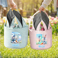 Personalizado lindo conejito orejas nombre conejo raya cesta de Pascua con la inicial de los huevos de caza del partido Favor de Pascua de regalo para los niños