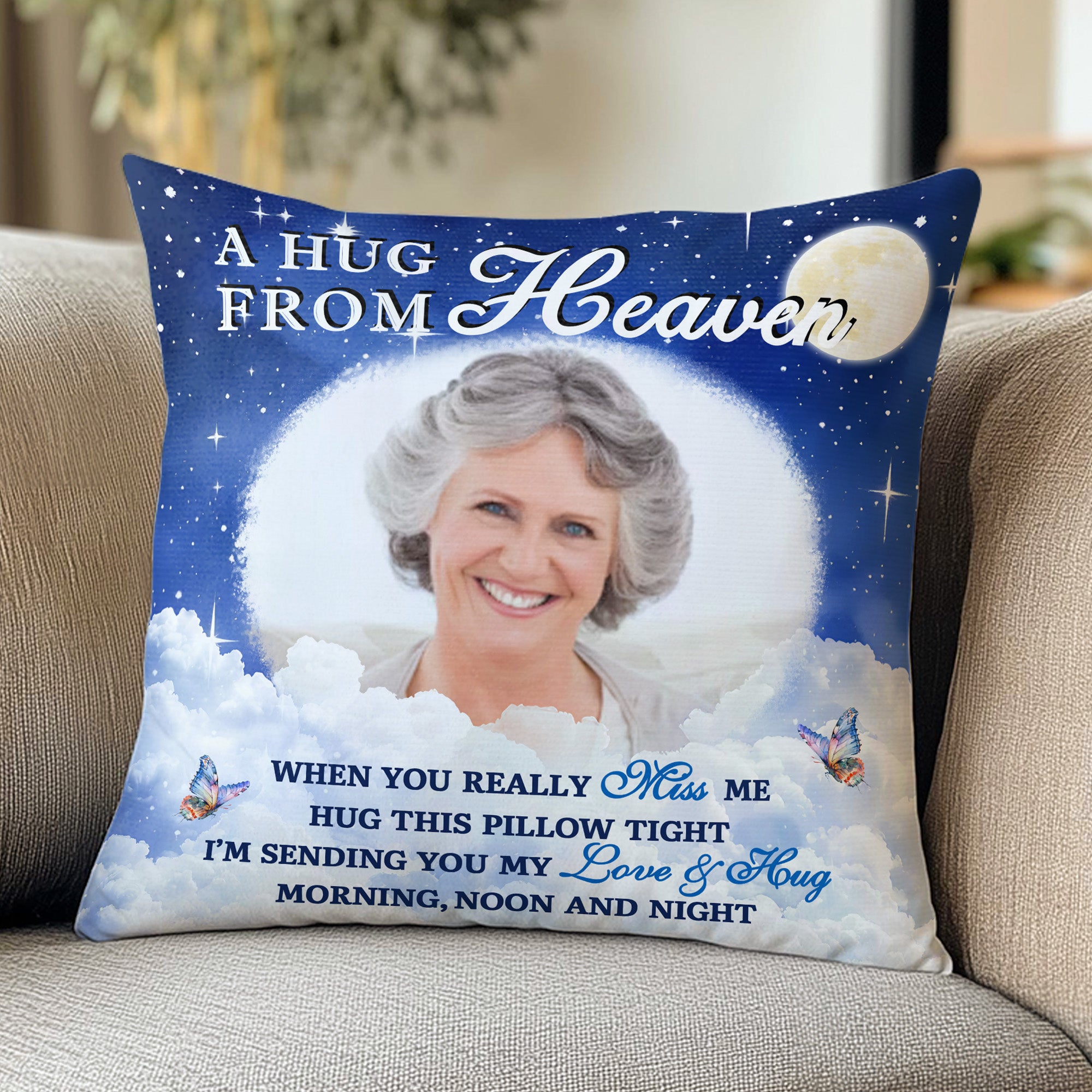 Personalizado Starry Sky Luna Nubes Foto Diseño Suave Throw Funda de almohada con el nombre y el texto Decoración para el Hogar Memorial Regalo para la Familia Amigos