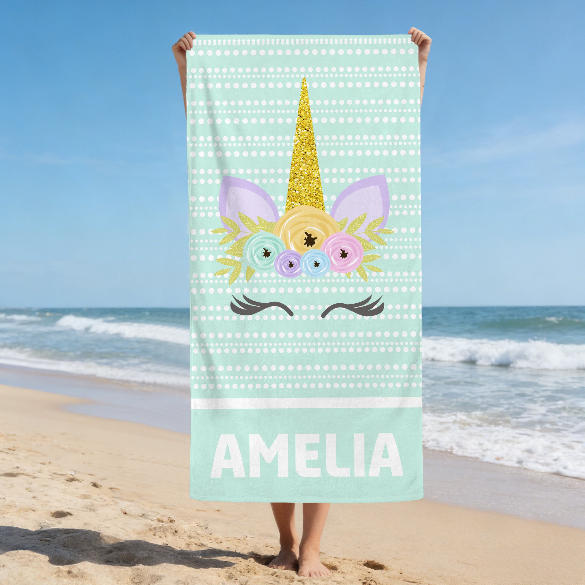 Personalizada Fantasía Unicornio Multicolor De Gran Tamaño De Secado Rápido Toalla de Playa con Nombre Viaje de Verano Esencial Regalo de Cumpleaños para Niñas