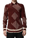 Men's Maroon Dotted Silk Long Sleeve Casual Shirt