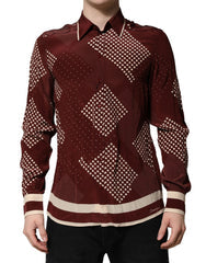 Men's Maroon Dotted Silk Long Sleeve Casual Shirt