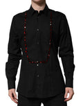 Black Crystal Gold Formal Men Dress Shirt Cotton