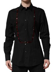 Black Crystal Gold Formal Men Dress Shirt Cotton