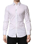 White Gold Cotton Men Dress Formal Shirt Nylon Elastane