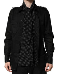 Men's Black Polka Dot Collar Tie Neck Casual Shirt Flax Silk