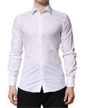 White Gold Long Sleeves Men Dress Formal Shirt Cotton Nylon Elastane
