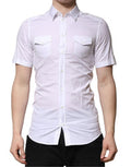 Men's White Cotton Short Sleeves Gold Casual Shirt