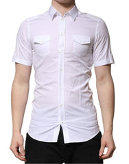 Men's White Cotton Short Sleeves Gold Casual Shirt