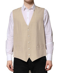 Beige Linen Dress Formal Men Waistcoat Vest Viscose