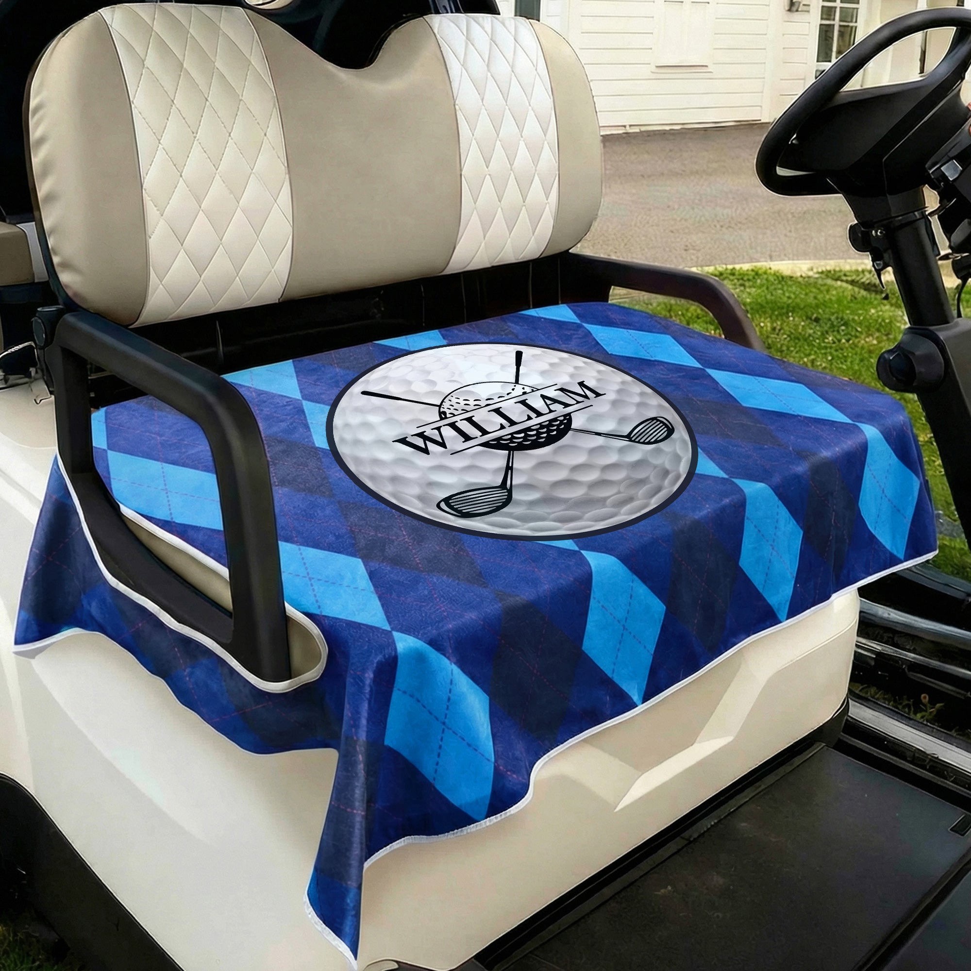 Personalizado Multicolor Golf Elements Diamond Argyle Golf Cart Seat Cover with Name Seat Protector Summer Birthday Gift for Golf Lovers Golfers