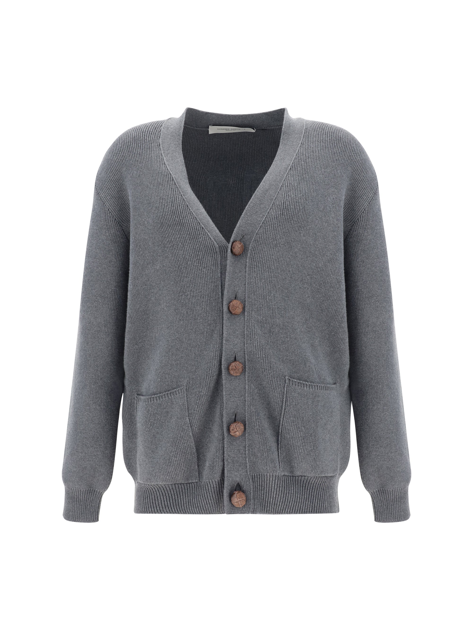 Golden Goose Ribbed Cotton-Blend Cardigan — Gray