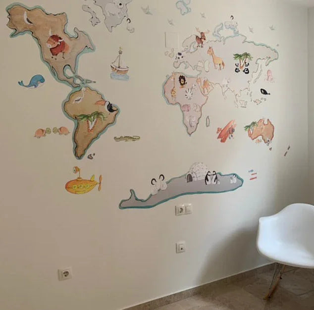 Vinilo Decorativo Infantil Mapa Mundi L 180x120cm