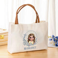Personalizada Retro Cartoon Carácter Nacimiento Flor Gran Capacidad Bolsa de lona con nombre Cumpleaños Boda Día de la Madre Regalo para ella