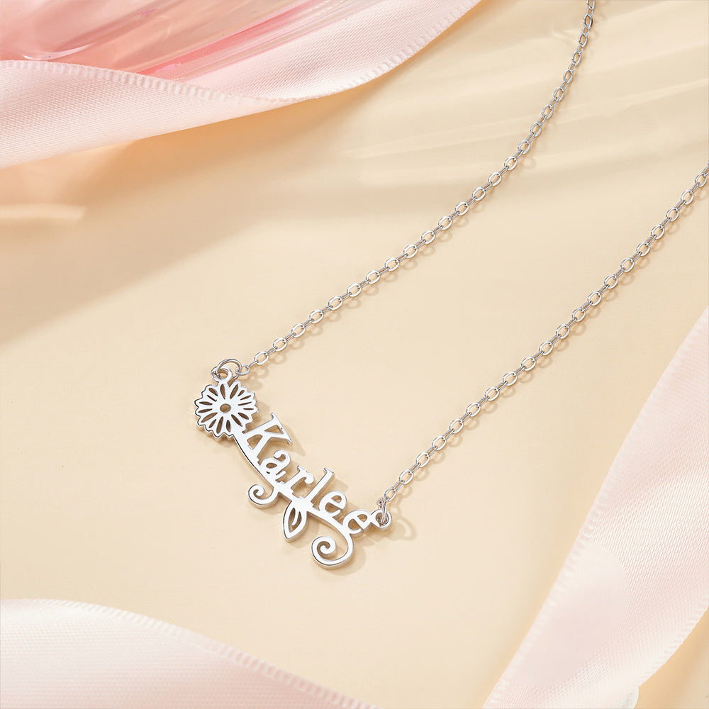Personalizada Nacimiento Flor Nombre Collar Dainty Joyería Cumpleaños Día de San Valentín Aniversario de regalo para las mujeres