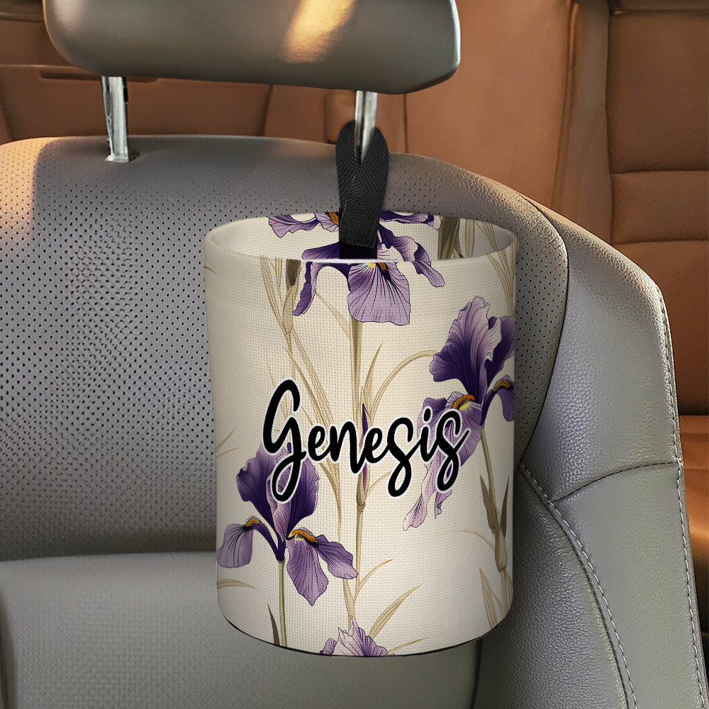 Flor de Nacimiento Personalizada Cubo de Basura Colgante Portátil con Nombre Accesorio de Coche Regalo de Cumpleaños para la Familia Propietaria de Coche