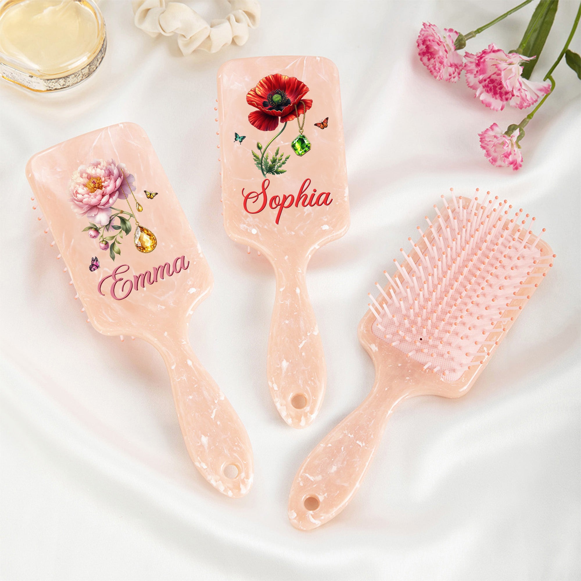 Personalizado Mariposa Nacimiento Flor Piedra de nacimiento Cepillo de pelo Antiestático Masaje Peine con Nombre Aniversario Cumpleaños Regalo para Mujer Dama de honor