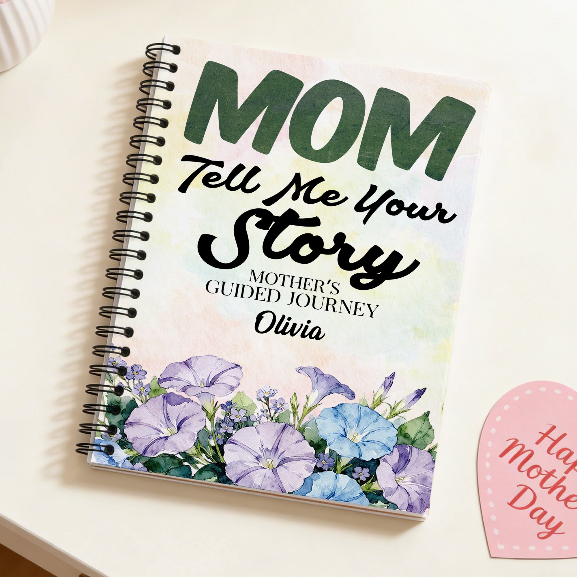 Cuéntame tu historia personalizada de mamá Cuaderno de espiral con flores de nacimiento y nombre Accesorio de grabación Regalo de cumpleaños Día de la madre para mamá