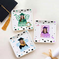 Gorra de Graduación Personalizada Foto Cuadrada de Cerámica Baratija Joyero Plato con Nombre y Año Fiesta de Graduación Decoración Regalos para Graduados