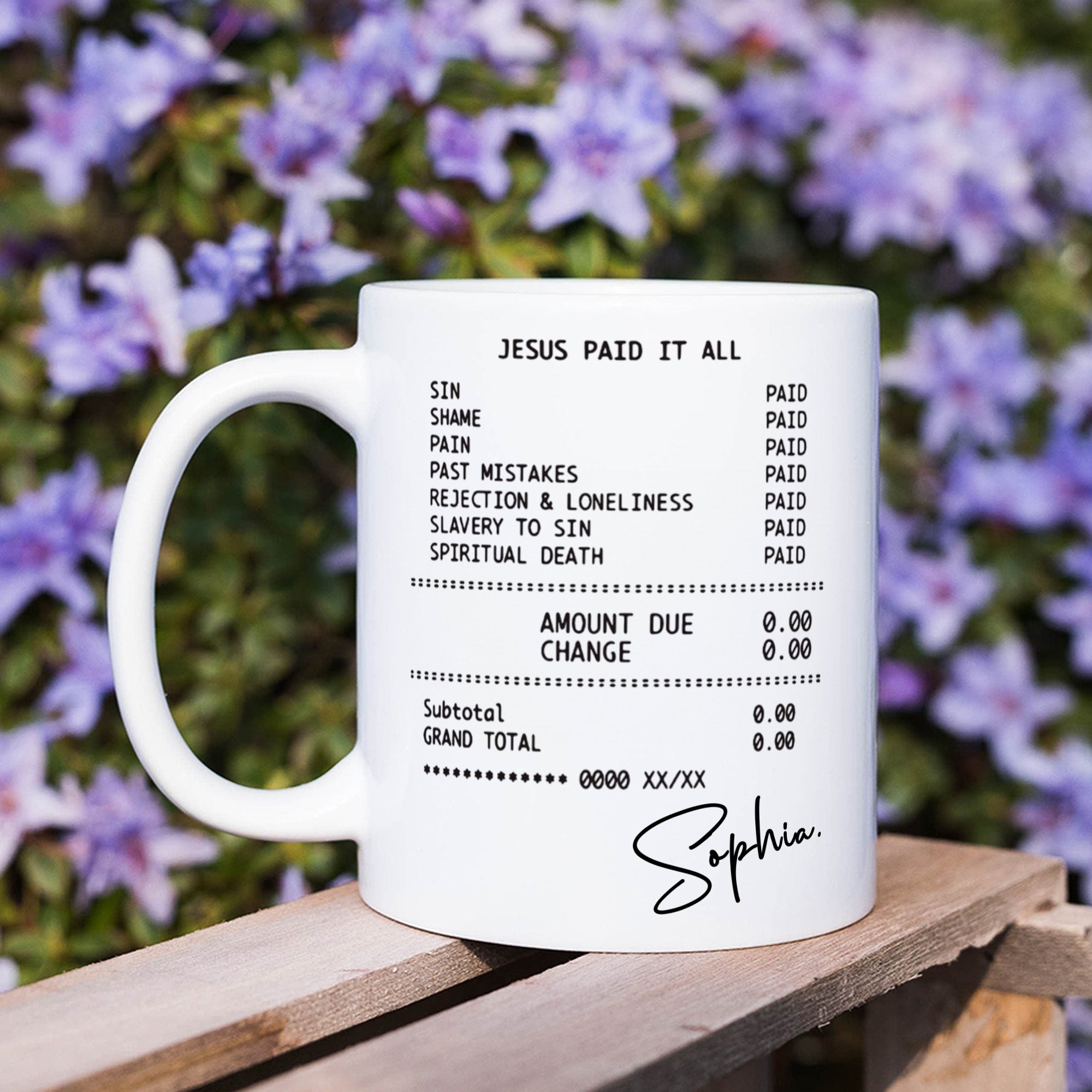 Recibo de la Biblia Personalizada Jesús lo pagó todo 11 oz 15 oz Taza con Nombre de Trabajo Bautizo Pascua Regalo para Amigo Cristiano
