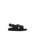 Women's Black Calf Leather Bos Taurus Flat Sandals
