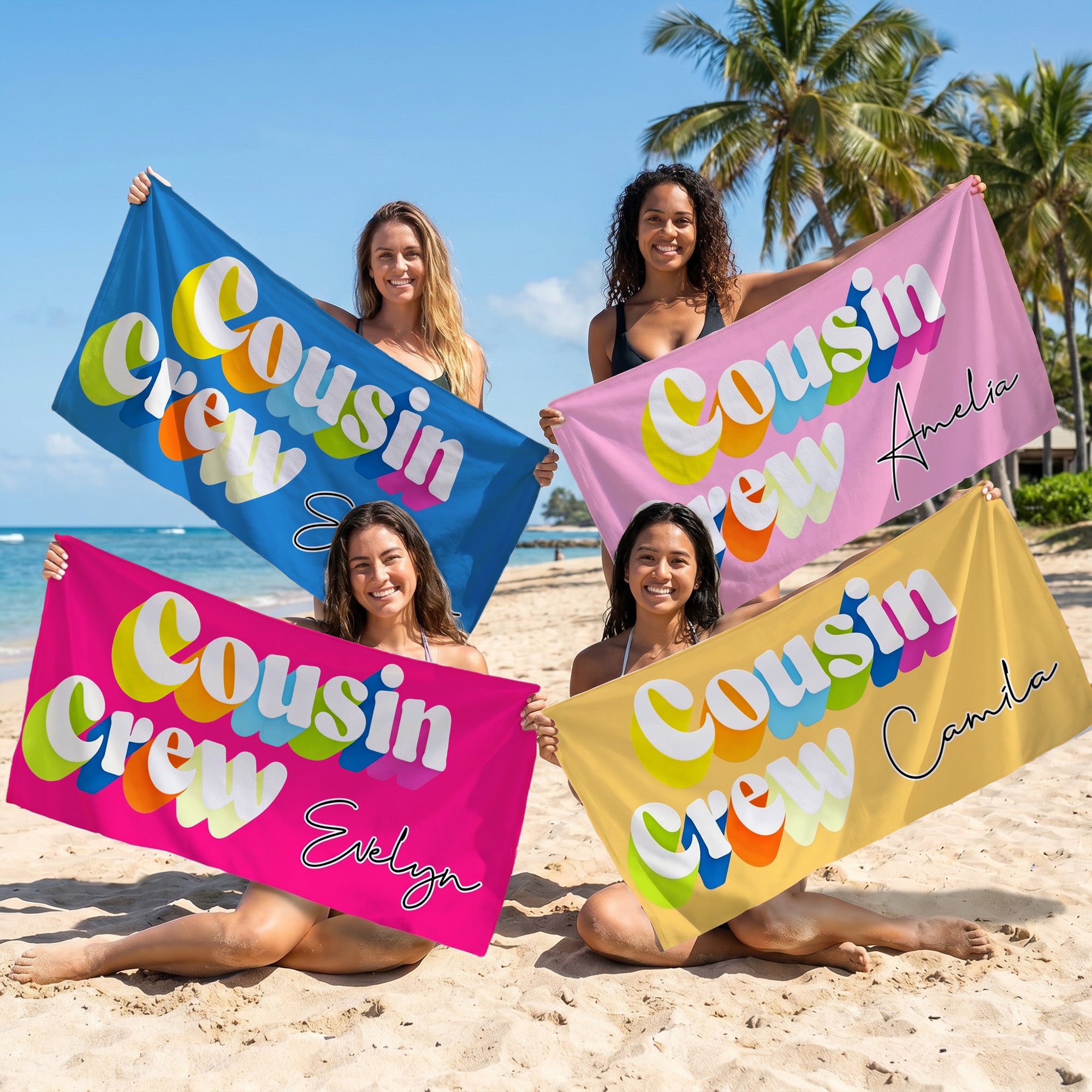 Toalla de playa personalizada de secado rápido con nombre Vacaciones de verano Fiesta en la playa Regalo de cumpleaños para la familia