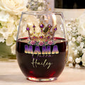 Personalizado Mama Queen Floral Corona 15 oz Stemless Vino con Nombre Día de la Madre Cumpleaños Regalo para Mujeres Mamá