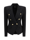Balmain Double-Breasted Grain De Poudre Blazer — Black