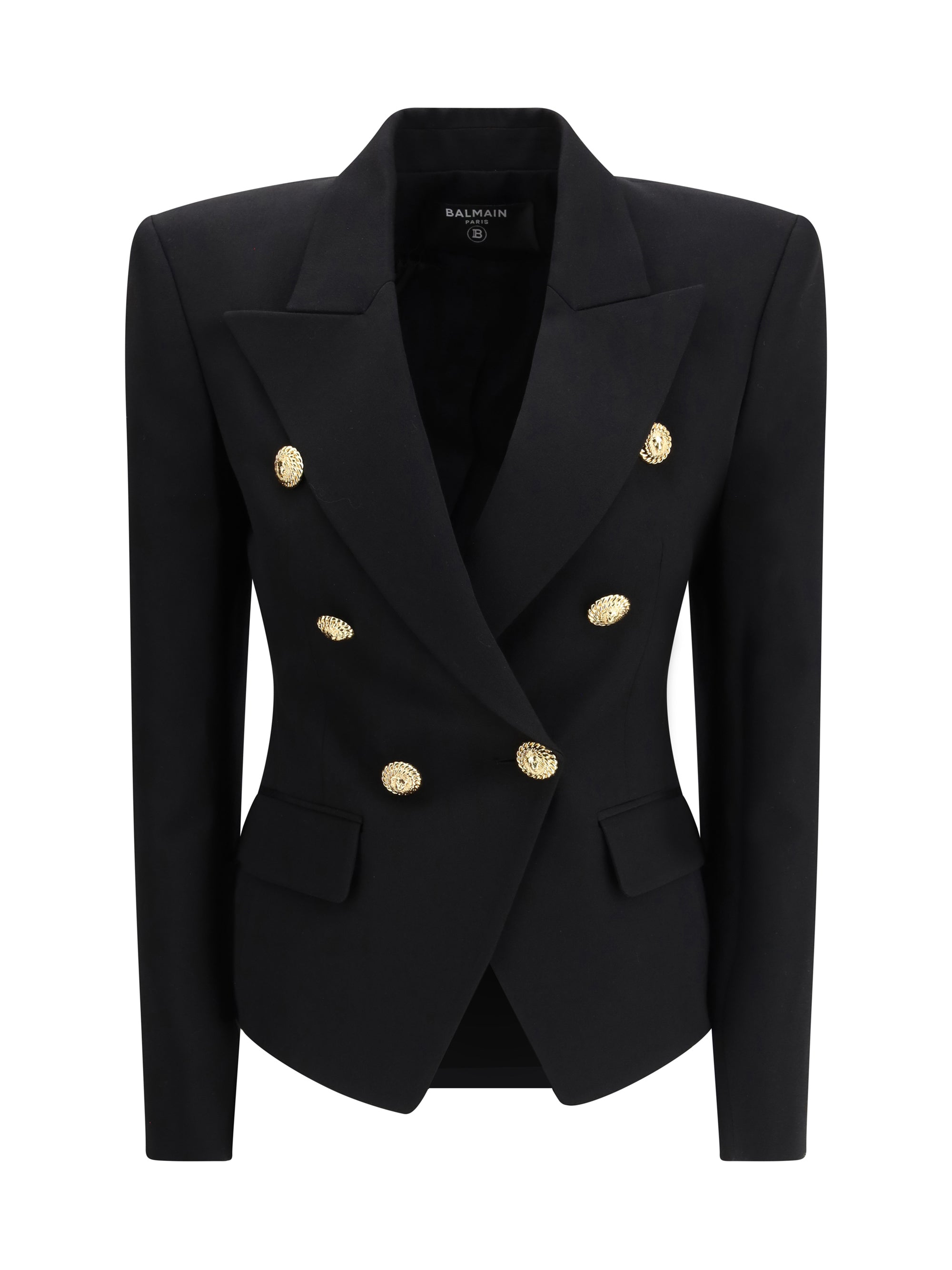 Balmain Double-Breasted Grain De Poudre Blazer — Black