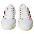 Women's White Leather Gold Red Heart Sneakers Shoes Calf
