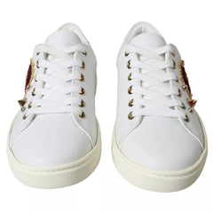 Women's White Leather Gold Red Heart Sneakers Shoes Calf