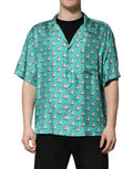Men's Green Printed Short Sleeves Casual Shirt Silk
