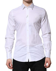 Men's White Cotton Gold Long Sleeves Formal Shirt Elastane