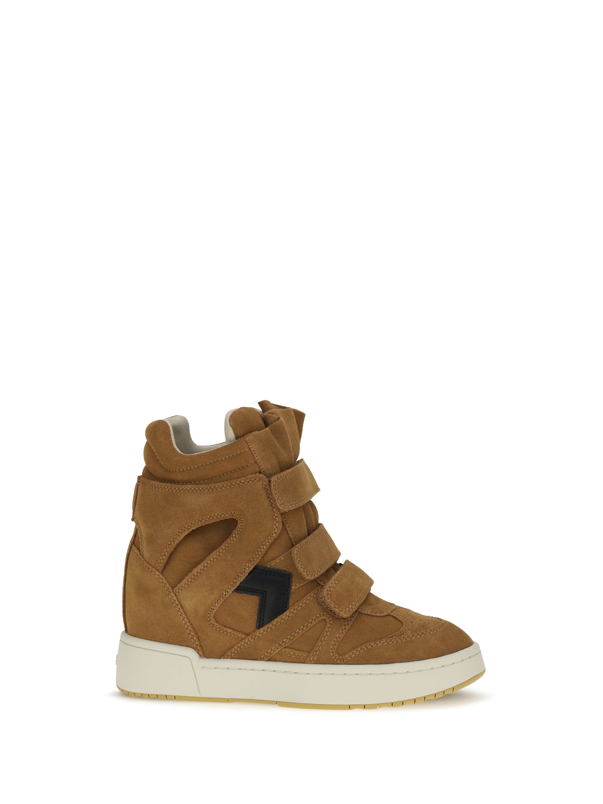Isabel Marant Leather High-Top Wedge Sneaker — Cognac