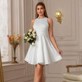 Bridal Wedding Dress White Sleeveless Short Mini Scoop A-line Satin