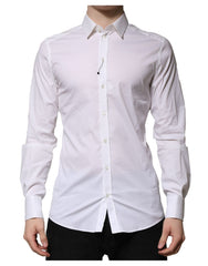 Men's White Cotton Long Sleeves Gold Formal Shirt Nylon Elastane